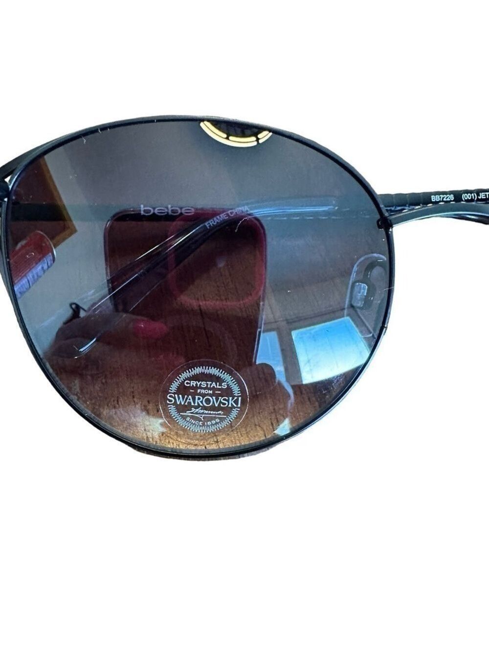 Bebe Metal Cat-Eye w/ Swarovski Crystal Jet Black Women’s Sunglasses - Picture 6 of 9